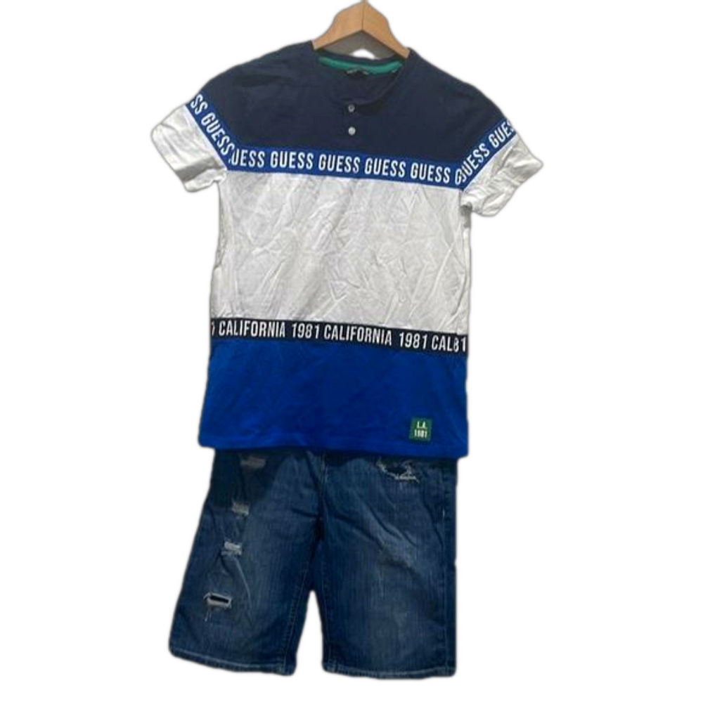 GUESS boys set size 14 GUC ripped shorts blue top ..